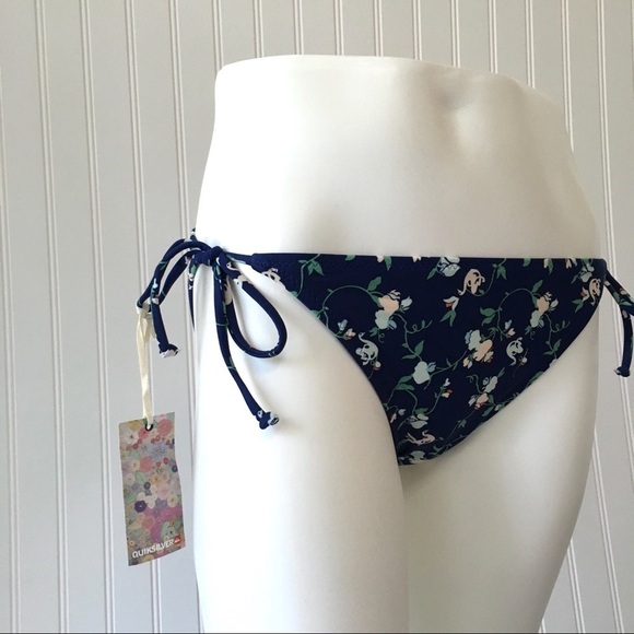 QUICKSILVER Blue Floral Side-Tie String Bikini Bottom NWOT - Picture 2 of 13